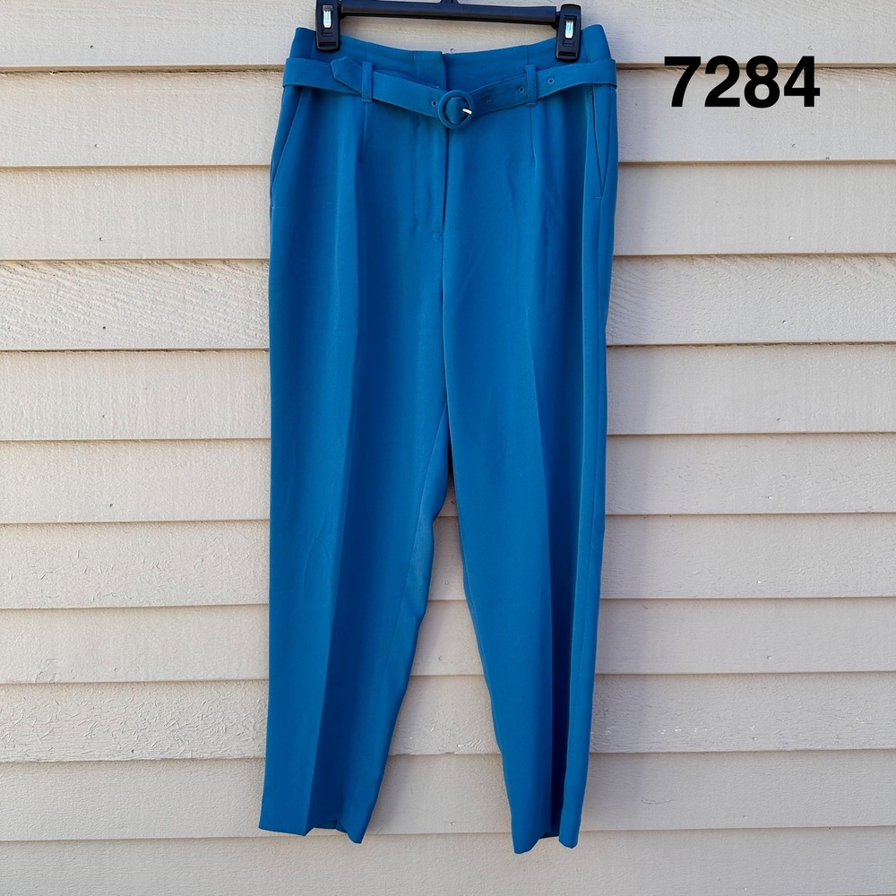 Boden Womens Teal Blue Belted High Waisted Tapered Trousers Pants US 6R UK 10R